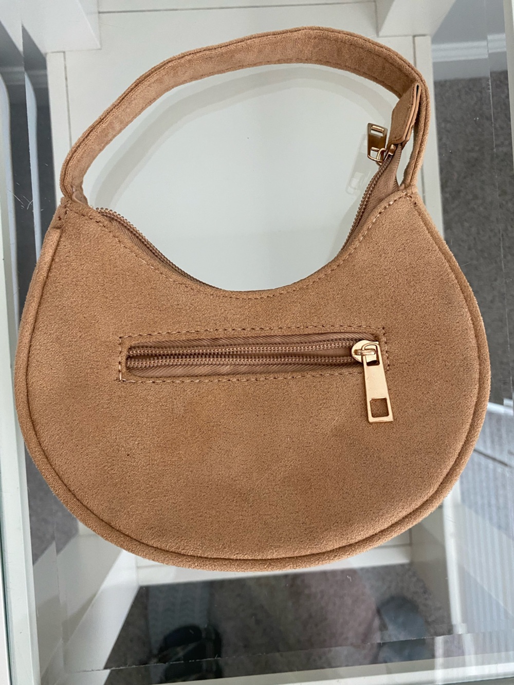 Toddler Suede Crescent Shoulder Bag in Tan
